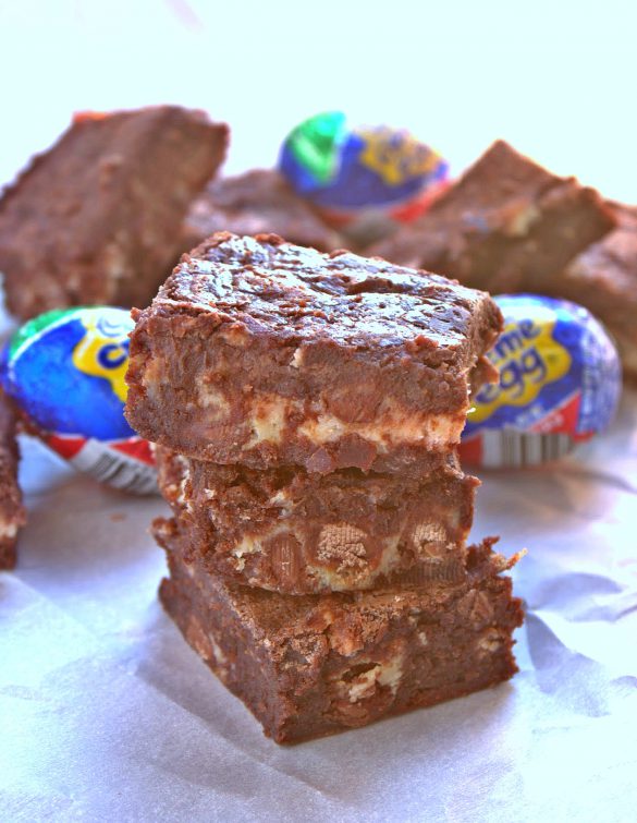 Cadbury Cream Egg Flourless Chocolate Brownies with Cadbury Mini Egg Cheesecake Swirl