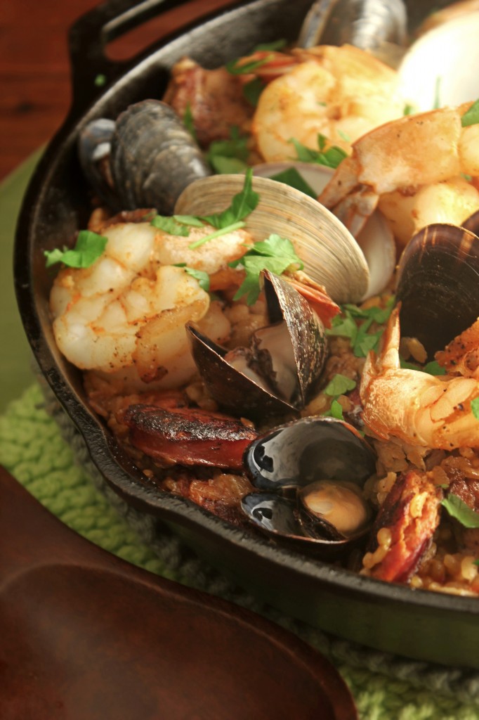 Paella Mixta (Paella with Seafood, Spanish Chorizo and Chicken)