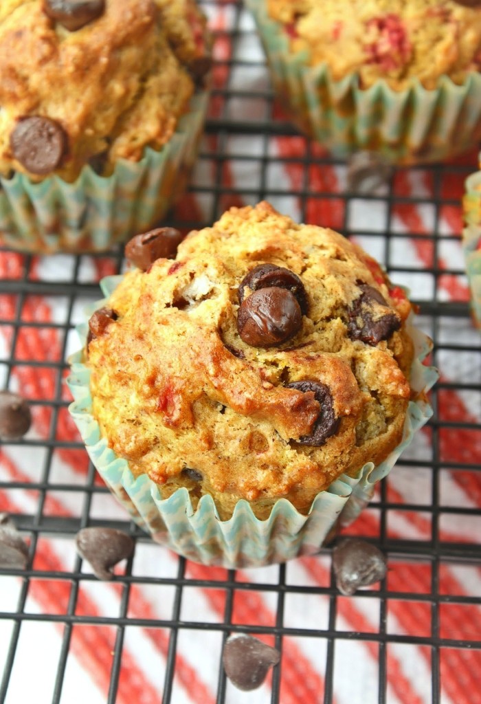 Pumpkin Raspberry Chocolate Chip Muffins