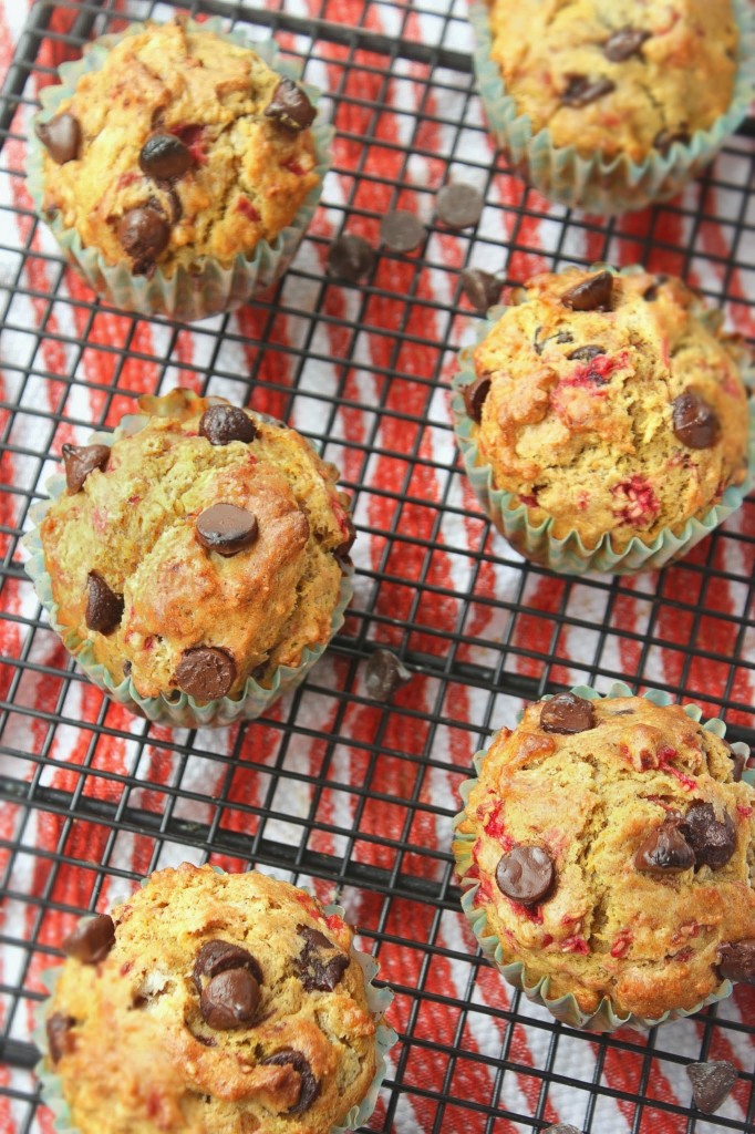 Pumpkin Raspberry Chocolate Chip Muffins