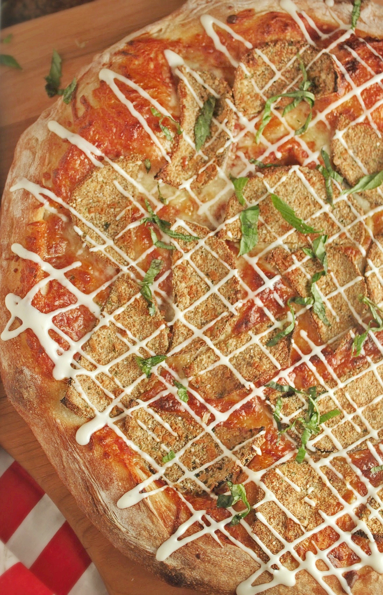 Baked Eggplant Pizza with Parmesan Cheese Drizzle