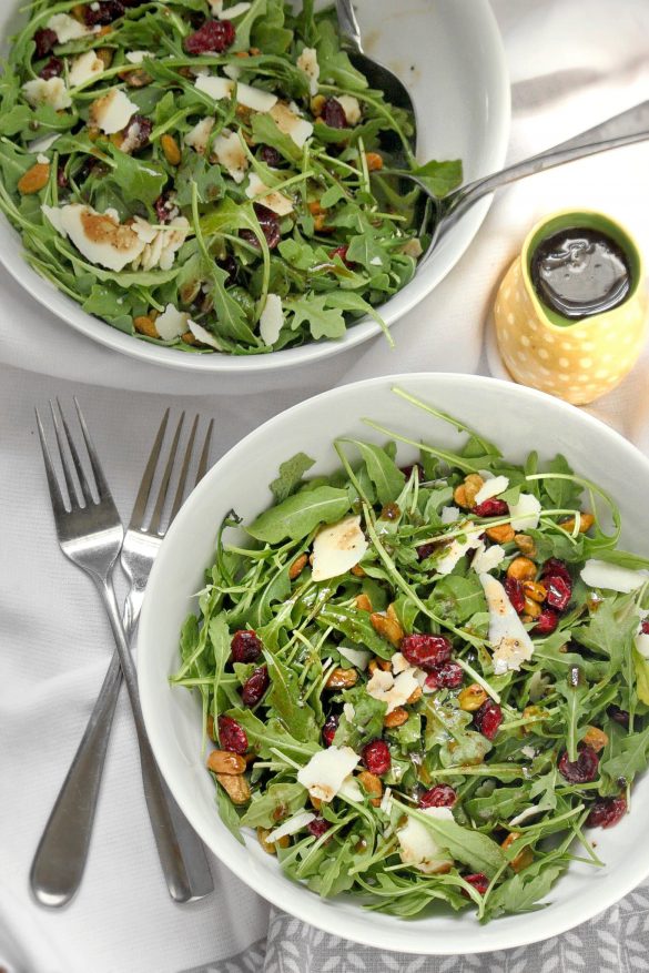 Spring Arugula Salad with Cranberries, Pistachios and Parmesan