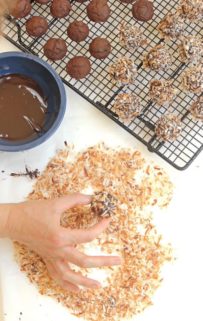 Double Chocolate Toasted Coconut Donut Holes