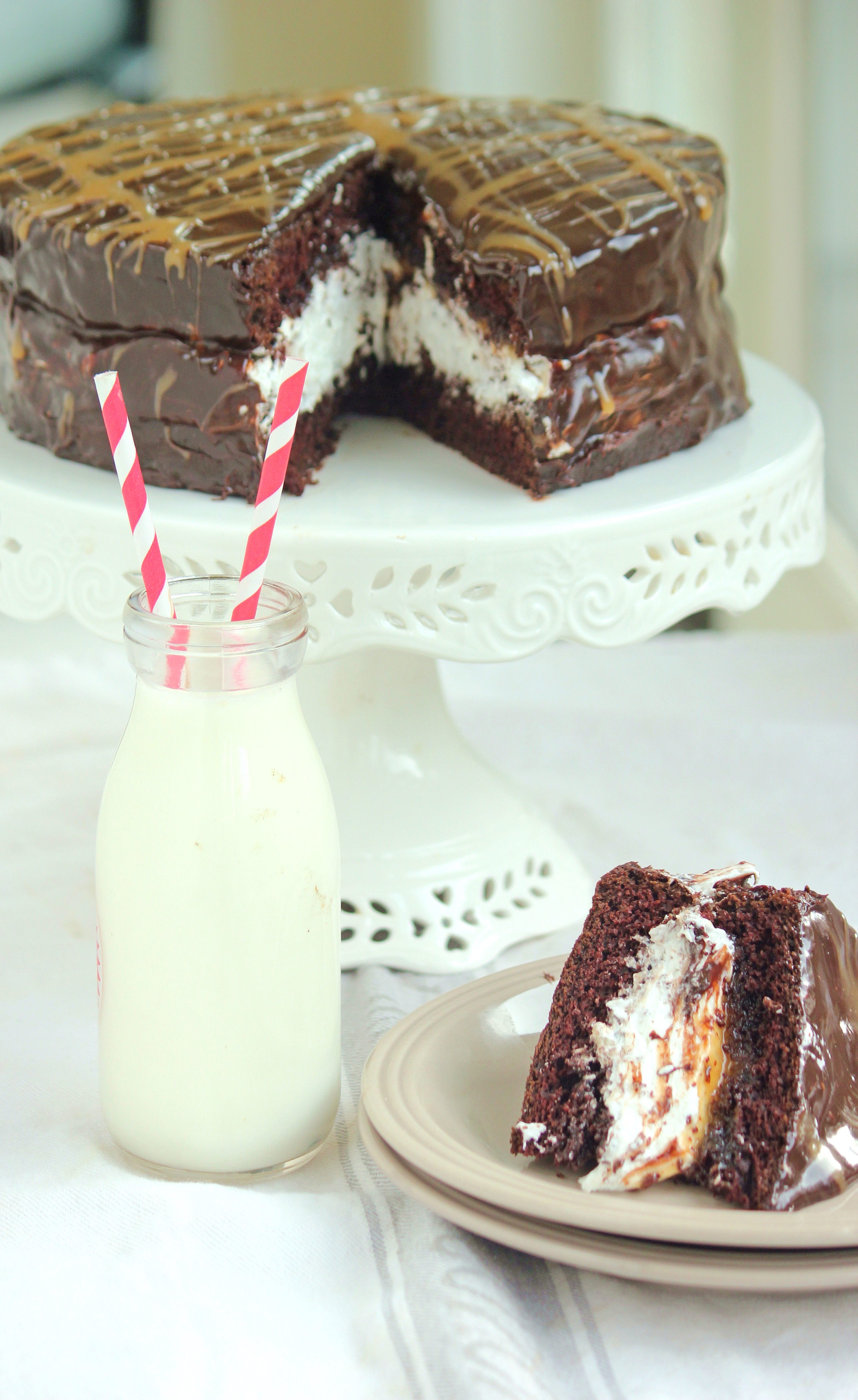 Chocolate Covered Salted Caramel Whoopie Pie Cake
