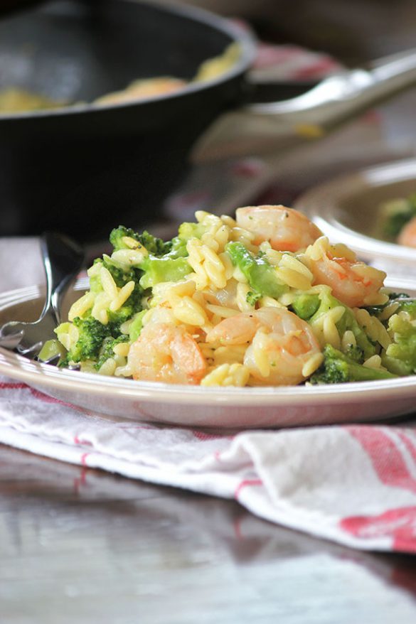 One Pot Lemony Shrimp Orzo with Broccoli | And They Cooked Happily Ever After