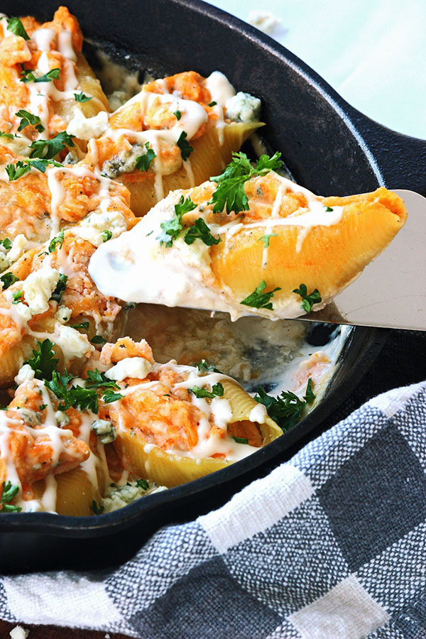 Buffalo Chicken Stuffed Shells - Flavor Mosaic